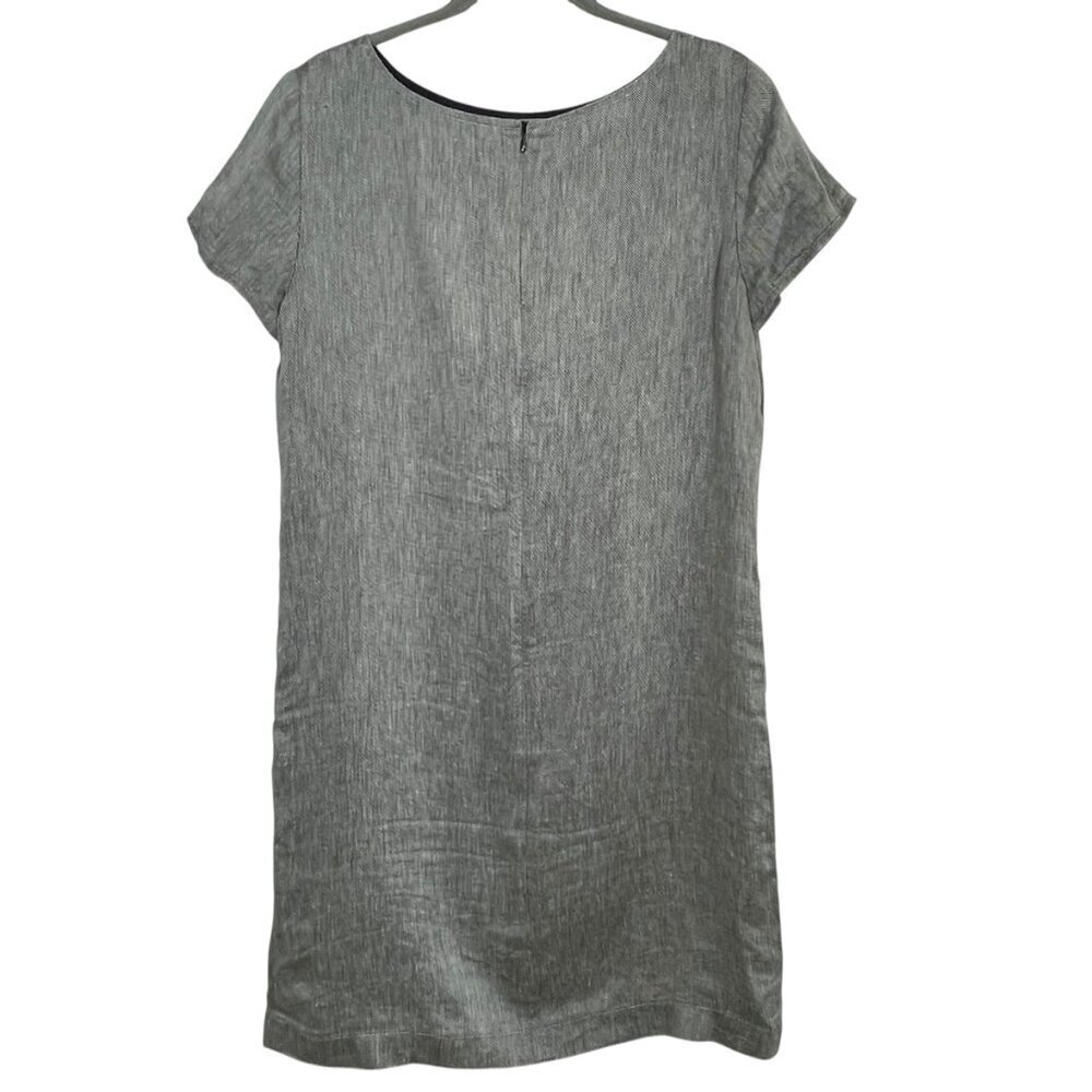 Theory Linen Shift Midi Dress Gray Structured Minimalist L Lined - Picture 3 of 13